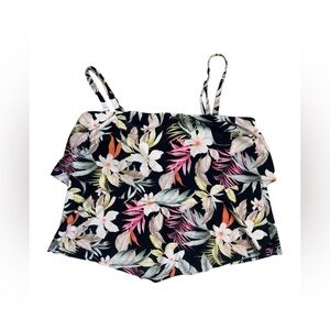 Kona Sol Floral Tankini Swim Top XL Black Tropical Print — $22